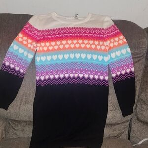 The Children's Place Cream and Pink Dress with Crew Neck and Colorful Stripes